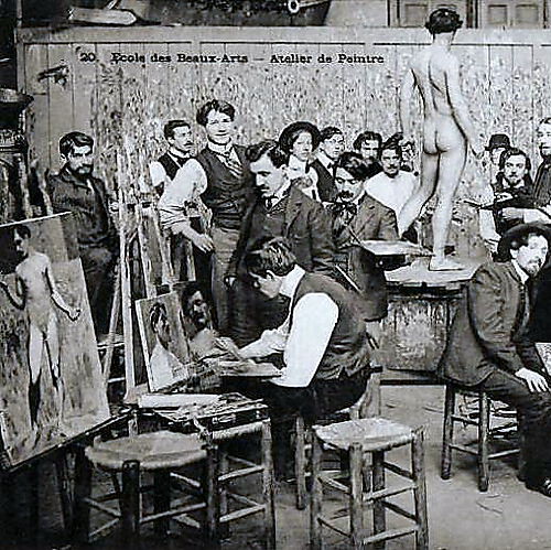 Kunststudenten beim Aktmalen an der École des Beaux-Arts