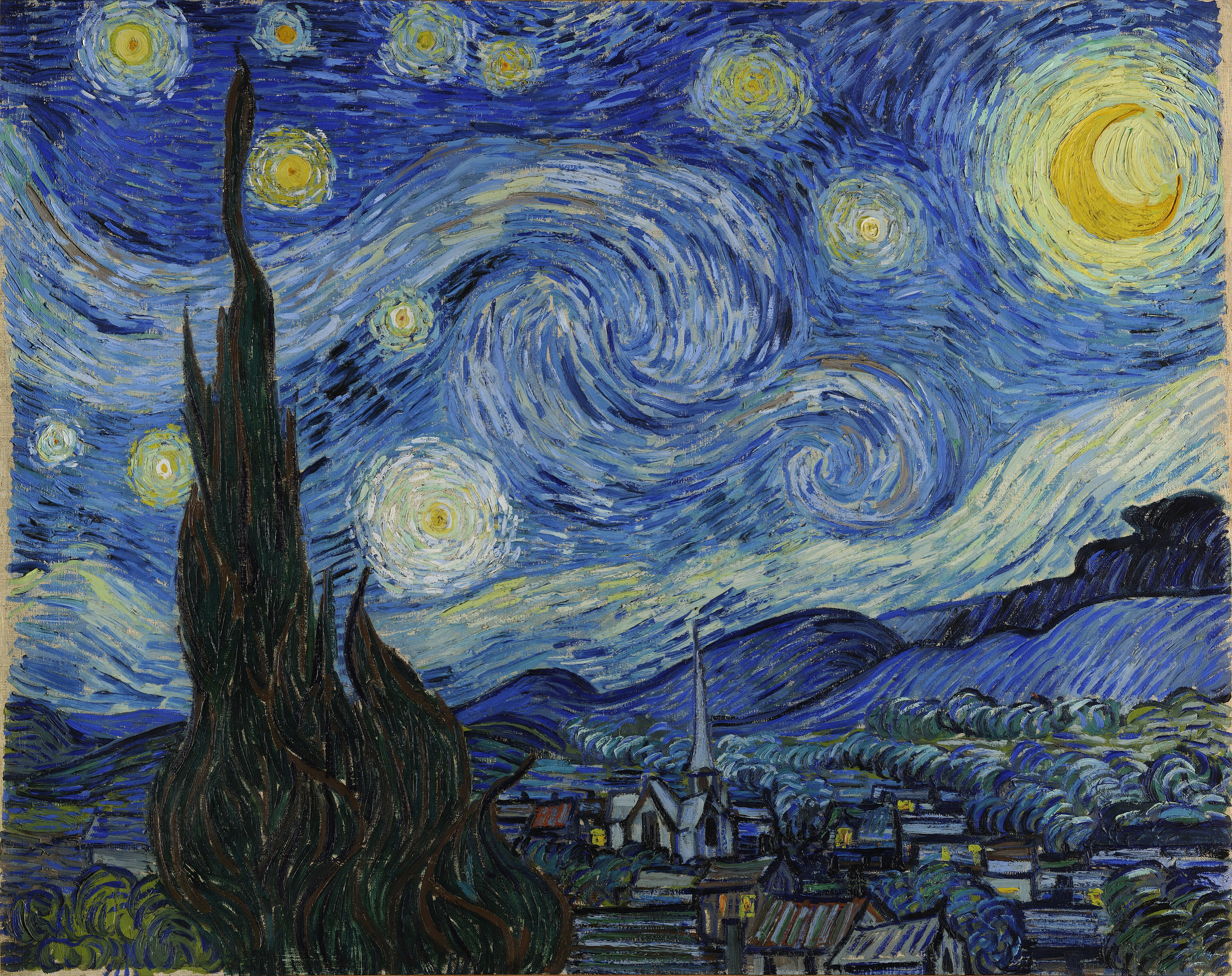 Sternennacht, Vincent van Gogh, 1889, Öl auf Leinwand, 73,7 × 92,1 cm, Museum of Modern Art (MoMA), New York City