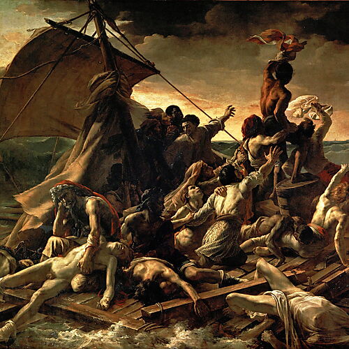 Théodore Géricaults Gemälde „Das Floß der Medusa“ mit Schiffbrüchigen auf einem Floß im bewegten Meer