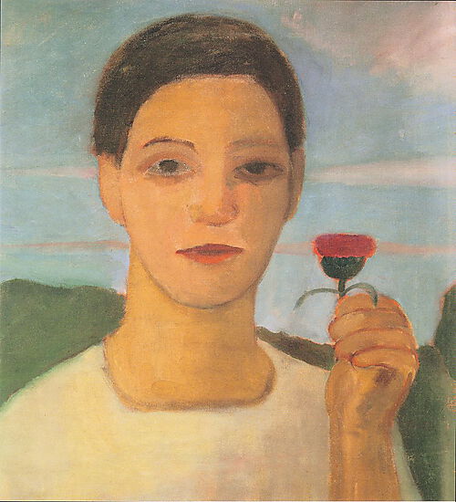 Paula Modersohn-Becker - Bildnis der Schwester Herma mit Artischockenblüte in der erhobenen Hand