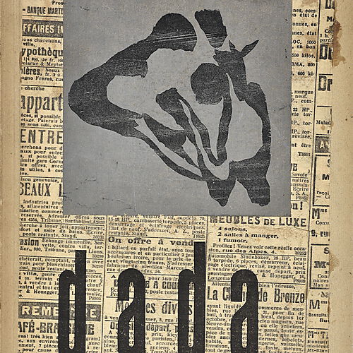 Hans Arp, graviertes Holz und Collage für das Cover der Zeitschrift Dada. Ausgabe 4-5