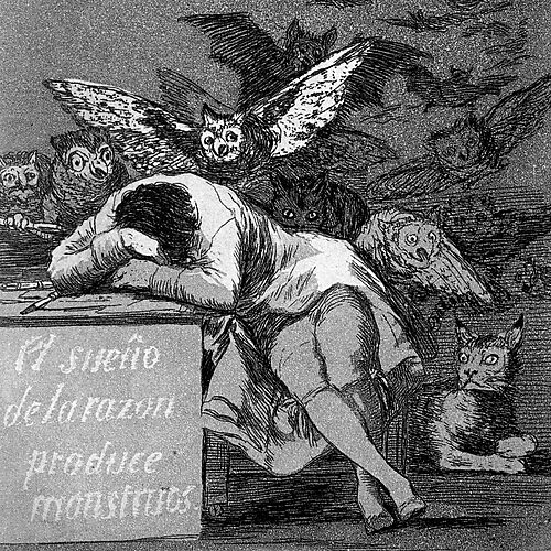 Der Schlaf der Vernunft – Goya an der Schwelle zur Moderne Francisco de Goyas Grafik „Der Schlaf der Vernunft gebiert Ungeheuer“ von 1799 zeigt einen schlafenden Mann, umgeben von Eulen und Fledermäusen.