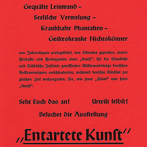 Handzettel zur Ausstellung Entartete Kunst in München