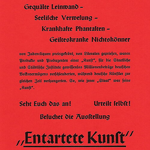 Handzettel zur Ausstellung Entartete Kunst in München