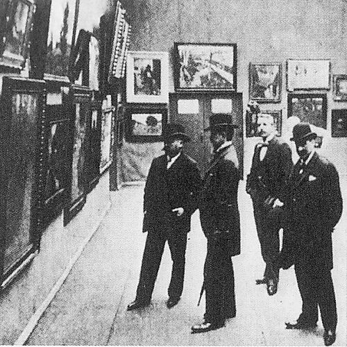 Der Vorstand der Berliner Secession in der II. Secessionsausstellung 1900. Max Liebermann 2. v.r.