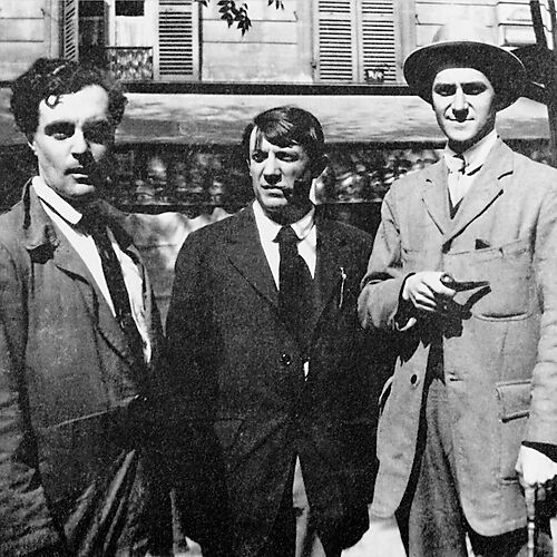 Fotografie, Modigliani, Picasso und André Salmon vor dem Café de la Rotonde, Paris