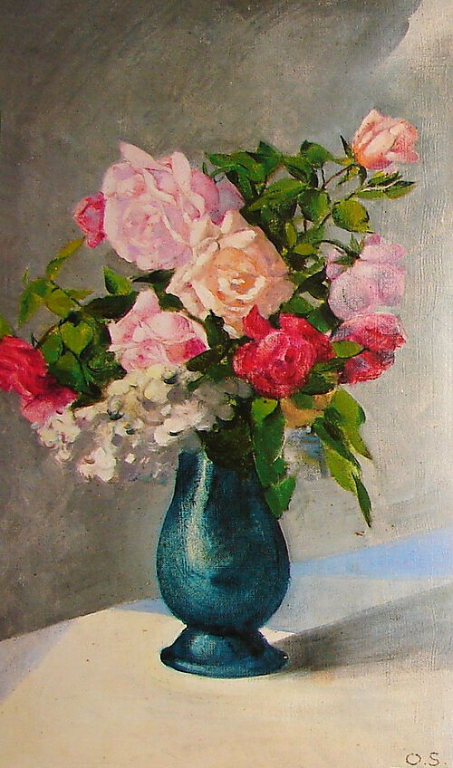Oskar Schlemmer, Eine Vase mit Gladiolen und Dalien
