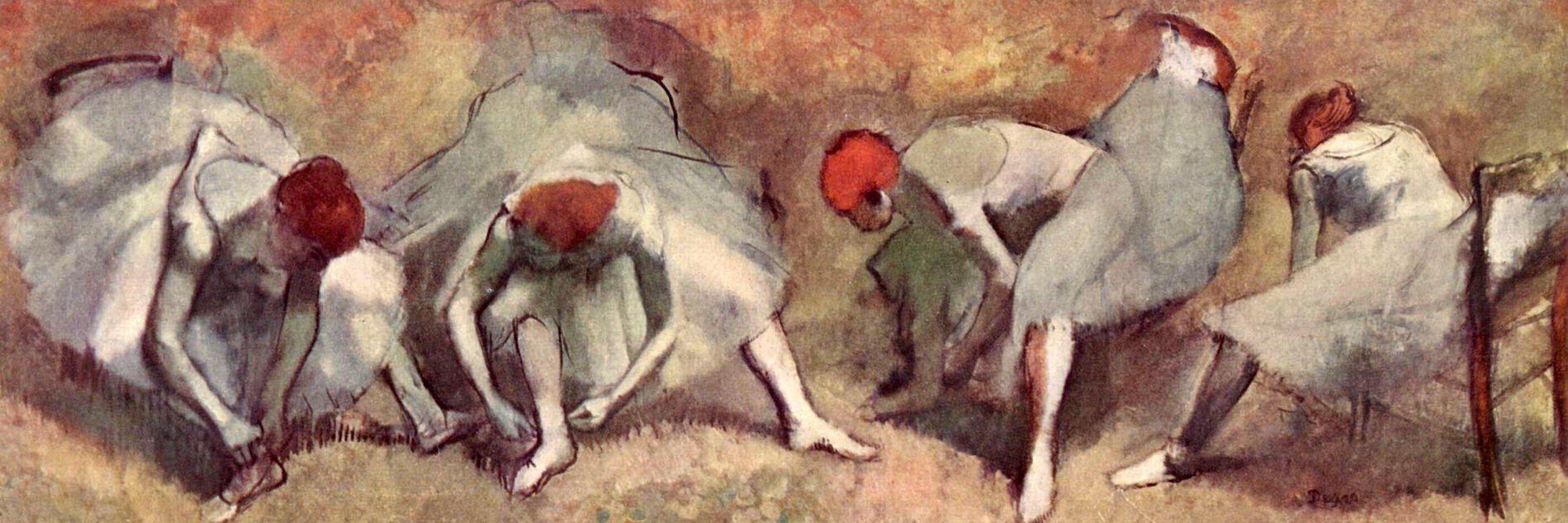 Edgar Degas - Tänzerinnen ihre Schuhe bindend, etwa 1893-1898