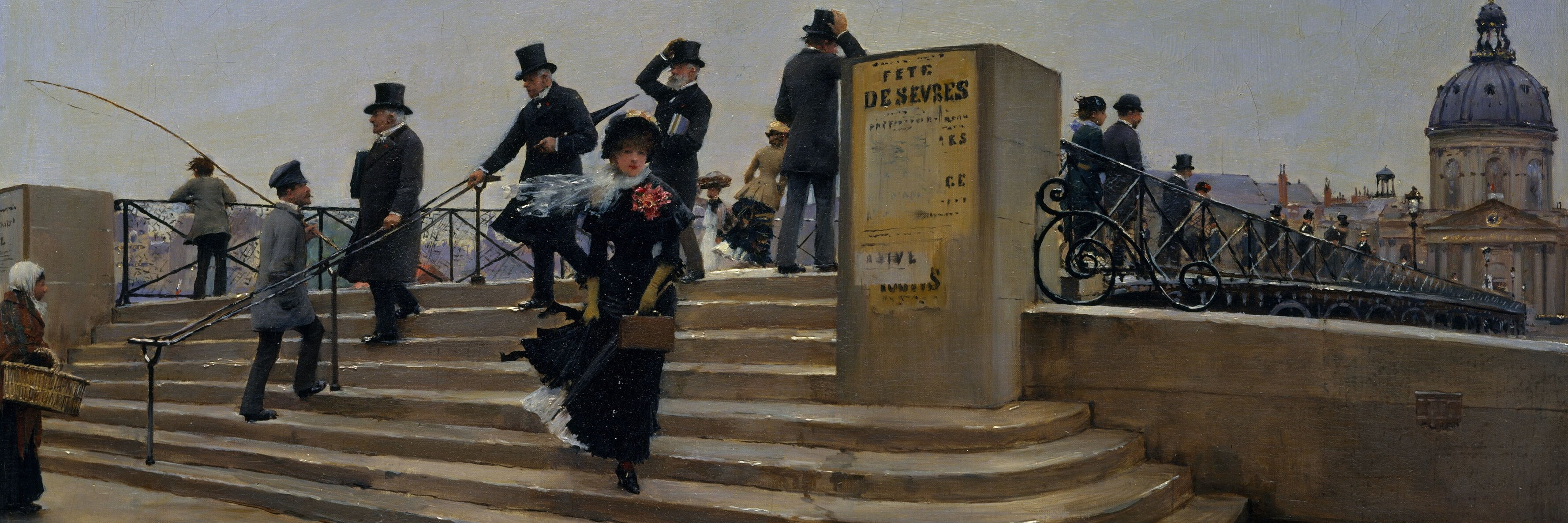 Gemälde von Jean Béraud, A Windy Day on the Pont des Arts, 1880