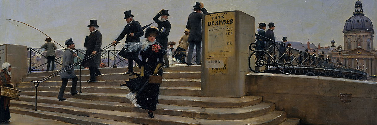 Gemälde von Jean Béraud, A Windy Day on the Pont des Arts, 1880
