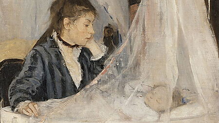Gegenüberstellung von Cimabues mittelalterlicher Madonna mit Kind und Berthe Morisots Gemälde „Die Wiege“