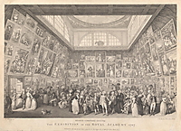 Ein dicht gedrängtes Publikum steht in der Royal Academy zwischen zahlreichen Gemälden, die beinahe lückenlos bis unter die Decke gehängt sind.