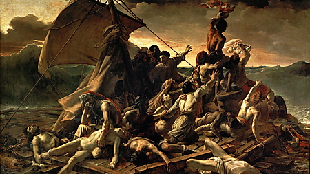 Théodore Géricaults Gemälde „Das Floß der Medusa“ mit Schiffbrüchigen auf einem Floß im bewegten Meer