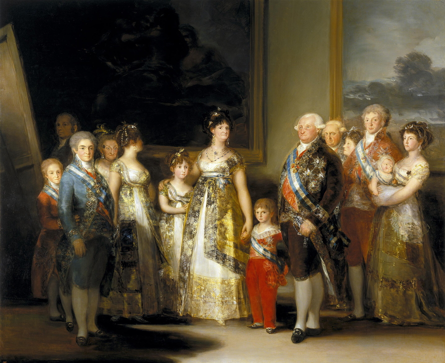 Francisco de Goyas Gruppenporträt Die Familie Karls IV. mit der spanischen Königsfamilie in prächtigen Hofgewändern